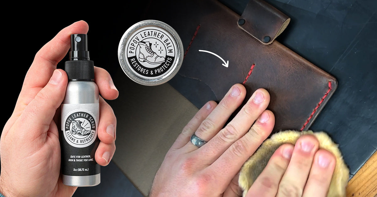 man measuring leather thickness