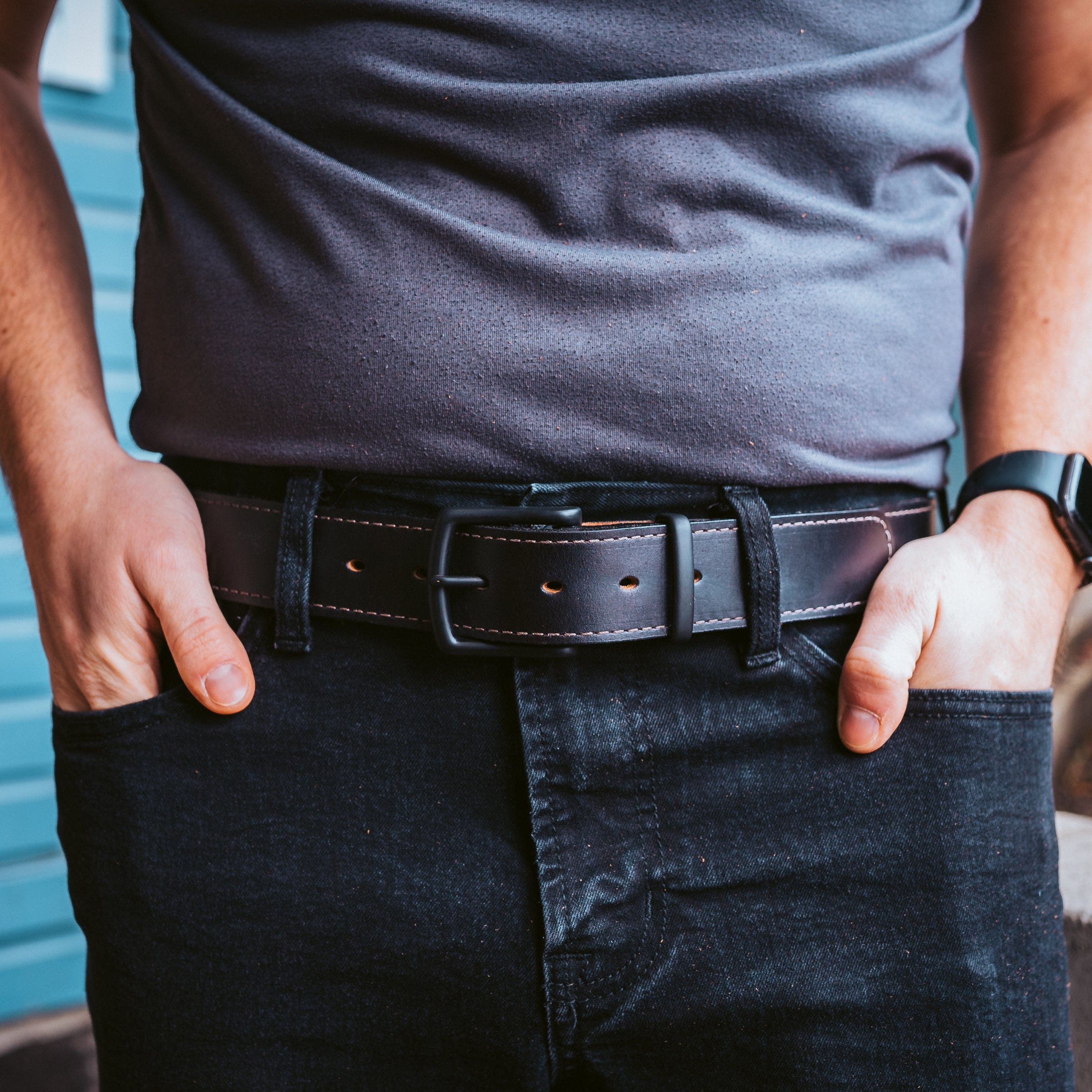 Popov Leather dress belts, machine stitched with solid brass hardware, handmade in Nelson BC